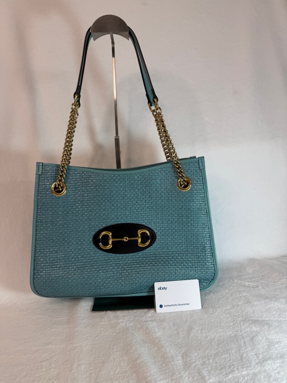 Gucci Teal Shoulder Tote with Gold Chain and Horsebit